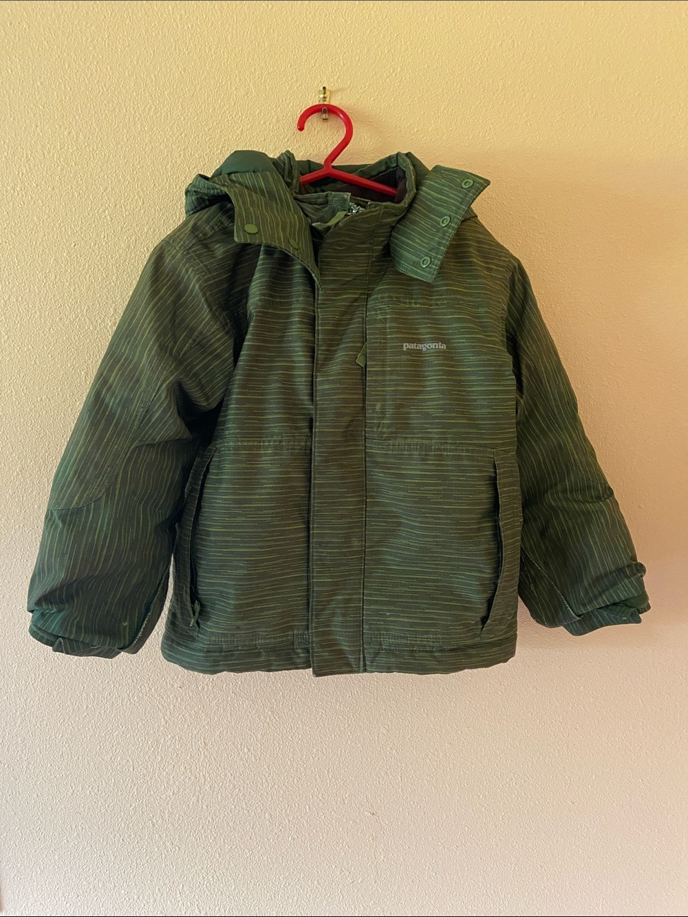 Boys Patagonia Green Ski Jacket, Hood, Size XS 5-6